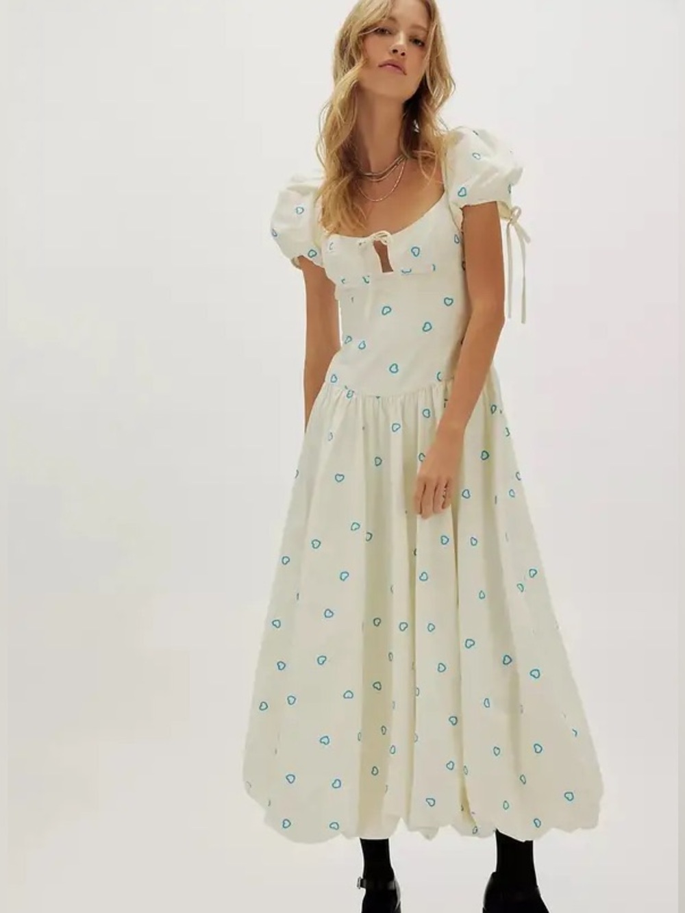 NWT Free people Bali Sprinkled Heart Puff Sleeve Cotton Maxi Dress